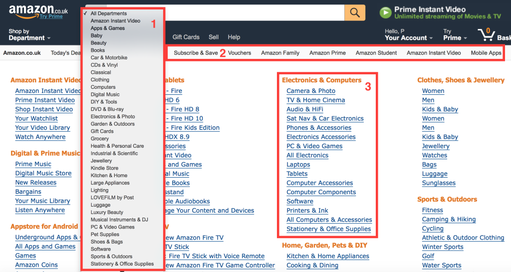 Amazon Navigation options